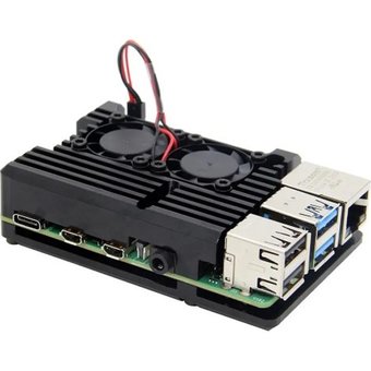  Корпус ACD RA458 Black Metal Aluminum Case with double Fans for Raspberry Pi 3B/3B+ 