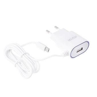  УЦ СЗУ Aspor А802 Micro цельный + 1USB (1,2м) (1А) Белый (ПУ) 