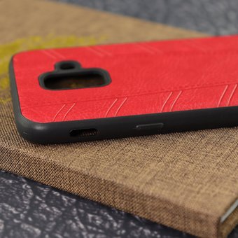  Накладка Remax силикон+кожа Samsung A6/2018 красный 