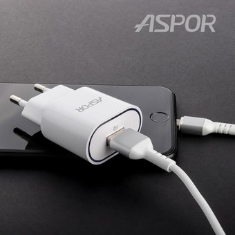  СЗУ Aspor А818 1USB + кабель Type-C (1A/IQ) Белый 