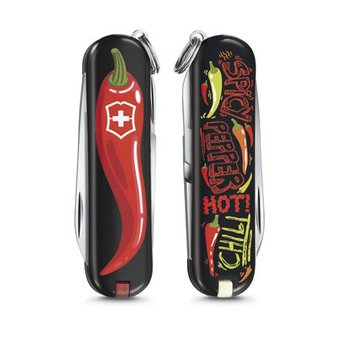  Нож перочинный Victorinox Classic LE2019 Chili Peppers (0.6223.L1904) 58мм 7функций черный/красный подар.коробка 