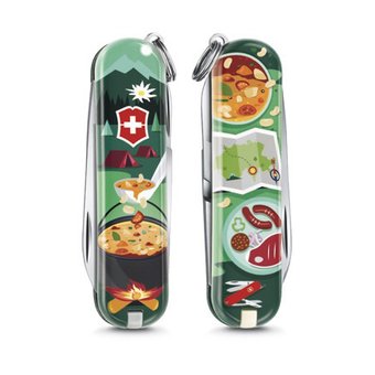  Нож перочинный Victorinox Classic LE2019 Swiss mountain Dinner (0.6223.L1907) 58мм 7функций зеленый/рисунок подар.коробка 