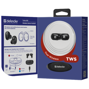  Наушники bluetooth DEFENDER TWINS 635 Black (63635) 