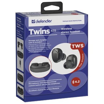  Наушники bluetooth DEFENDER TWINS 635 Black (63635) 