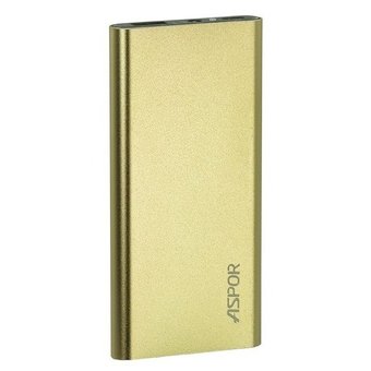  УЦ Аккумулятор внешний резервный Aspor A383 Алюминий 10000 mAh+LED золото ПУ 