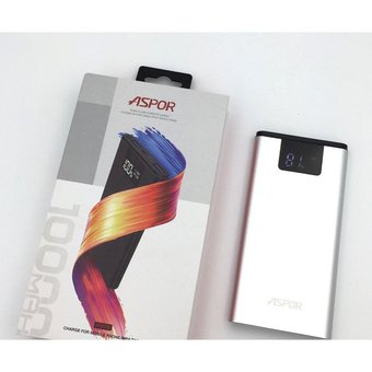  УЦ Аккумулятор внешний резервный Aspor A375 Алюминий 10000 mAh серебро ПУ 