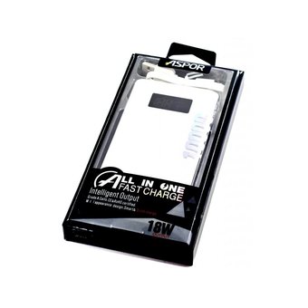  УЦ Аккумулятор внешний резервный Aspor Q388 QuickCharge Алюминий 10000 mAh+LED серебро ПУ 