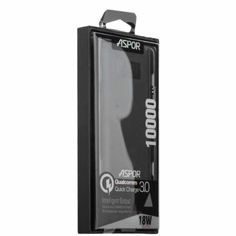  УЦ Аккумулятор внешний резервный Aspor Q388 QuickCharge Алюминий 10000 mAh+LED черный ПУ 