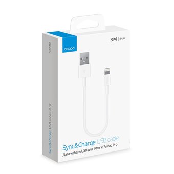  Дата-кабель Deppa USB-8-pin для Apple (72230) 3м, белый 