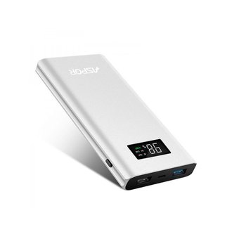  УЦ Аккумулятор внешний резервный Aspor Q388 QuickCharge Алюминий 10000 mAh+LED серебро ПУ 