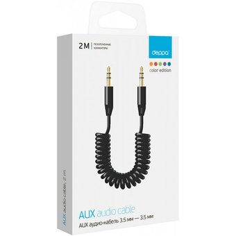  Аудио-кабель Deppa AUX (72182) 3.5мм-3.5мм, витой, 2м, черный 