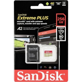  Карта памяти Sandisk SDSQXBZ-256G-GN6MA Extreme Plus microSDXC 256GB + SD Adapter + Rescue Pro Deluxe 170MB/s A2 C10 V30 UHS-I U3 