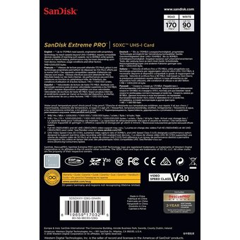  Карта памяти Sandisk SDSDXXY-128G-GN4IN Extreme Pro SDXC Card 128GB - 170MB/s V30 UHS-I U3 
