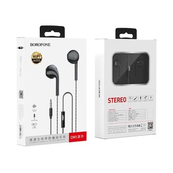  Наушники Borofone CM1 Spring universal earphones with mic, black 