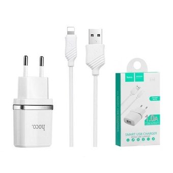  УЦ СЗУ HOCO C11 Smart+Lightning 1A, белый (ПУ) 