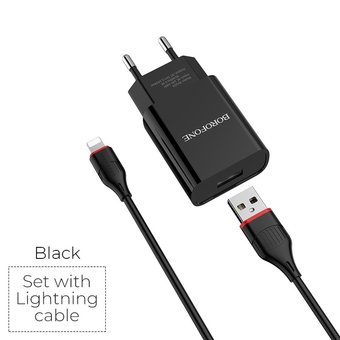  УЦ СЗУ Borofone BA20A 5V/2,1A 1USB Sharp single port + lightning cable, black (ПУ) 