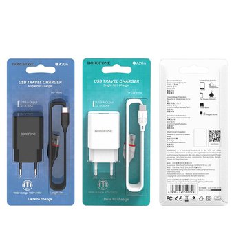  УЦ СЗУ Borofone BA20A 5V/2,1A 1USB Sharp single port, black (ПУ) 