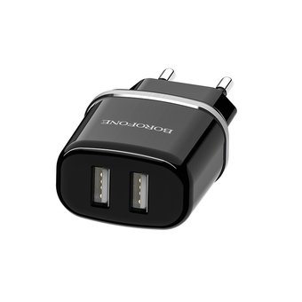 УЦ СЗУ Borofone BA25A 5V/3A 2USB Outstanding dual port + Type-C cable, black (ПУ) 