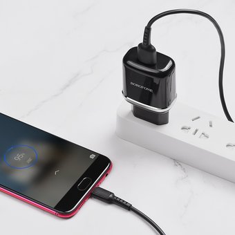  УЦ СЗУ Borofone BA36A High speed single port QC3.0, + Micro cable, black (ПУ) 
