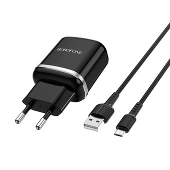  УЦ СЗУ Borofone BA36A High speed single port QC3.0, + Micro cable, black (ПУ) 
