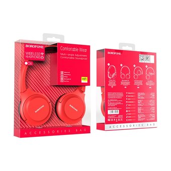  УЦ Наушники bluetooth полноразмерные BOROFONE BO6 Poise (красный) (плохая упаковка) 