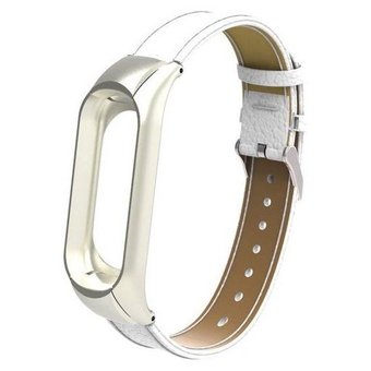  УЦ Ремешок кожанный для Mi Band 3 Leather Strap White (ПУ) 