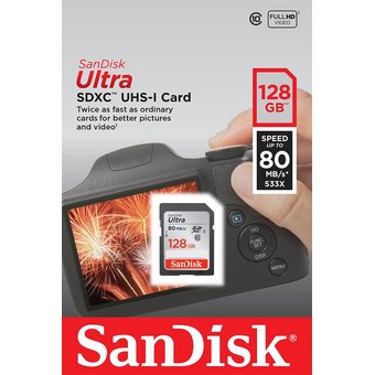  Карта памяти SanDisk SDXC 128GB Class 10 UHS-I Ultra 80MB/s (SDSDUNC-128G-GN6IN) 