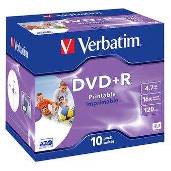  Диск DVD+R Verbatim 4.7Gb 16x Jewel case (10шт) Printable (43508) 