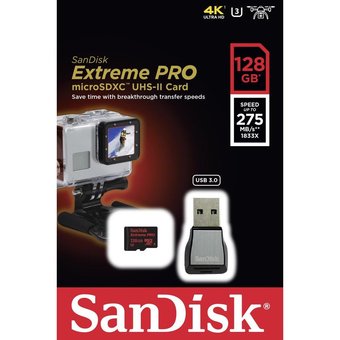  Карта памяти SanDisk microSDXC 128GB Class 10 UHS-I U3 Extreme Pro (USB3.0 Reader) 275MB/s (SDSQXPJ-128G-GN6M3) 