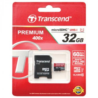  Карта памяти Transcend TS32GUSDU1 micro SDHC Premium 32GB UHS-I Class 10 U1 с адаптером 