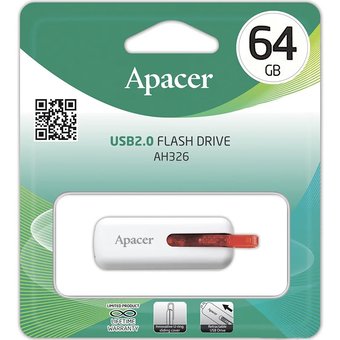  USB-флешка 64G USB 2.0 Apacer AH326 White (AP64GAH326W-1) 