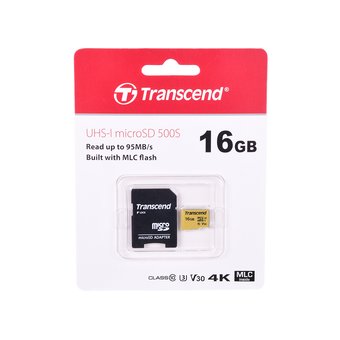  Карта памяти Transcend TS16GUSD500S micro SDHC 500S 16GB UHS-I Class U3 V30 с адаптером 