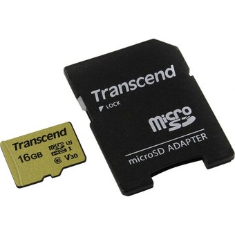  Карта памяти Transcend TS16GUSD500S micro SDHC 500S 16GB UHS-I Class U3 V30 с адаптером 