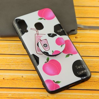 УЦ Накладка силиконовая с поп сокетом для Samsung Galaxy A40 с рисунком "Сок", молочный (ПУ) 