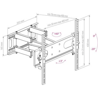  Кронштейн для телевизора Arm Media PT-16 черный 22"-65" до40кг поворотно-выдвижной и наклонный 