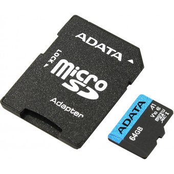  Карта памяти ADATA Micro SDXC 64GB Class10 W/A AUSDX64GUICL10A1-RA1 