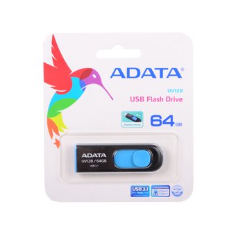  USB-флешка A-DATA AUV128-64G-RBE 64GB UV128, USB 3.0, черный/синий 