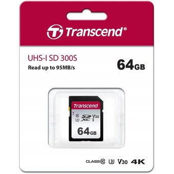  Карта памяти Transcend TS64GSDC300S SDXC 300S, 64GB UHS-I Class U3 V30 