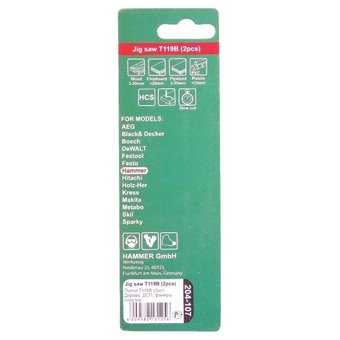  Пилка для лобзика Hammer Flex 204-107 JG WD-PL T119B мягк.дерпл, 80мм, шаг 2мм, HCS, 2шт. 