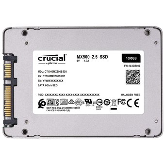  SSD Crucial MX500 2000GB (CT2000MX500SSD1) SATA 2.5" 3D TLC NAND 700TBW 560/510 MB/s, 95k/90k IOPS, 5yrs, 7mm (with 9.5mm adapter) 