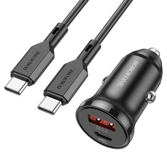  АЗУ Borofone BZ18A PD20W+QC3.0 car charger set (Type-C to Type-C), black 