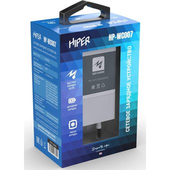  СЗУ Hiper HP-WC007 3A+2.22A PD+QC универсальное белый 