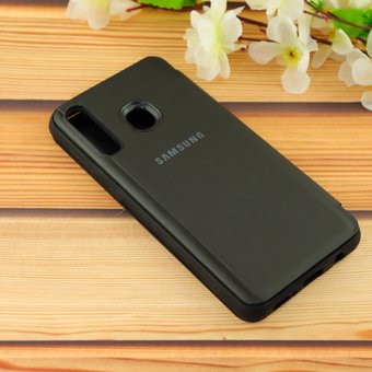  УЦ Чехол-книга Clear View /крышка-зеркало,силикон/ для Samsung A20/A30 (2019) черный (ПУ) 