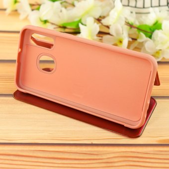  УЦ Чехол-книга Clear View /крышка-зеркало,силикон/ для Samsung A40 (2019) розовое-золото (ПУ) 