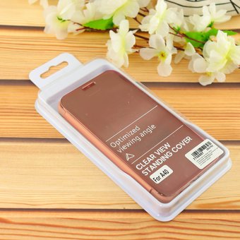  УЦ Чехол-книга Clear View /крышка-зеркало,силикон/ для Samsung A40 (2019) розовое-золото (ПУ) 