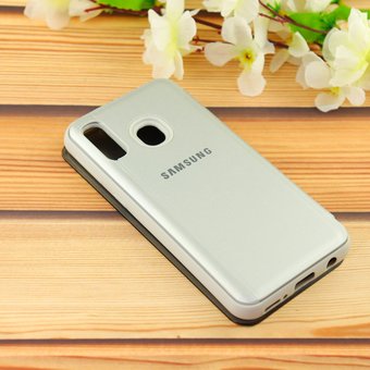  УЦ Чехол-книга Clear View /крышка-зеркало,силикон/ для Samsung A40 (2019) серебро (ПУ) 