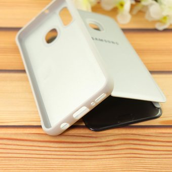 УЦ Чехол-книга Clear View /крышка-зеркало,силикон/ для Samsung A40 (2019) серебро (ПУ) 