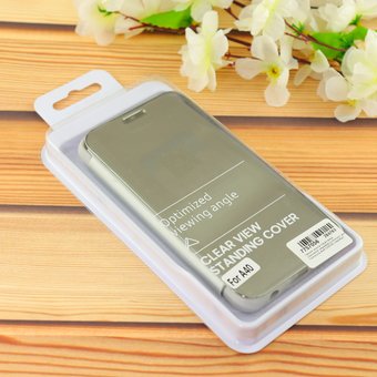  УЦ Чехол-книга Clear View /крышка-зеркало,силикон/ для Samsung A40 (2019) серебро (ПУ) 