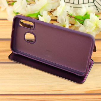 УЦ Чехол-книга Clear View /крышка-зеркало,силикон/ для Samsung A40 (2019) фиолетовый (ПУ) 