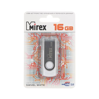  USB-флешка 16GB Mirex Swivel, USB 2.0, Белый (13600-FMUSWT16) 